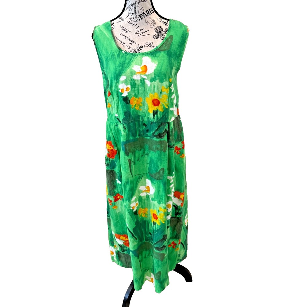 Jams World Vintage Puanani Jardin Vert Floral Tank Maxi Midi Dress Green Small